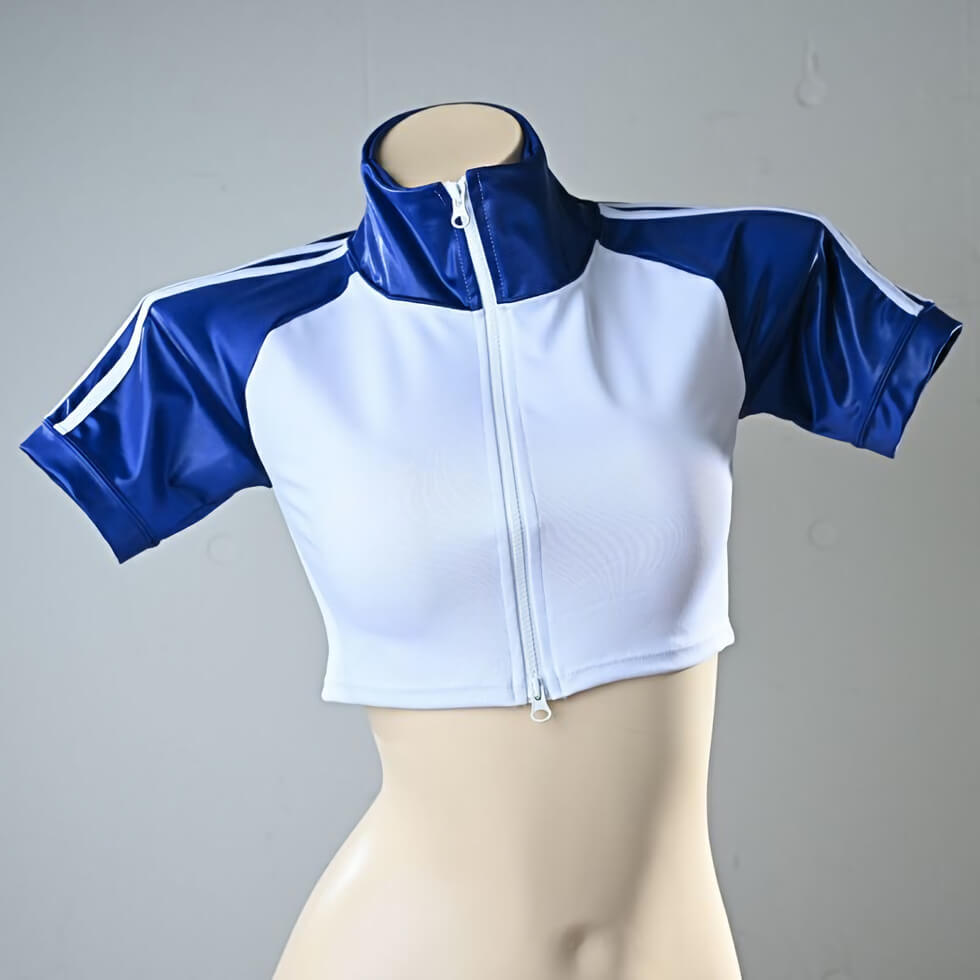 光沢ストレッチ体操服 ハーフ丈ジャージ 紺袖×白ライン - コスプレ・女装グッズ